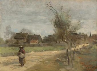 Paysanne sur une route en vue d